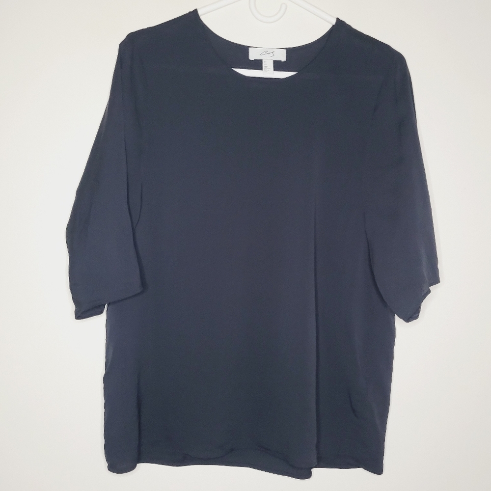 COS Blouse Silk Blend Womens Black Short Sleeve Size 2 Pull Over Minimalist City